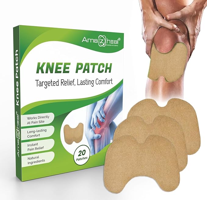 Professional wormwood herbal knee pain relief patch closeup view close-up detail | DropDash